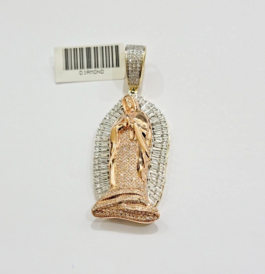 Diamond Virgin Mary Charm Pendant 10k Yellow Rose Gold Natural Diamond REAL SALE