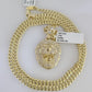 10k Gold Chain Lion Pendant Set Miami Cuban Necklace 4mm 18"-26" Charm