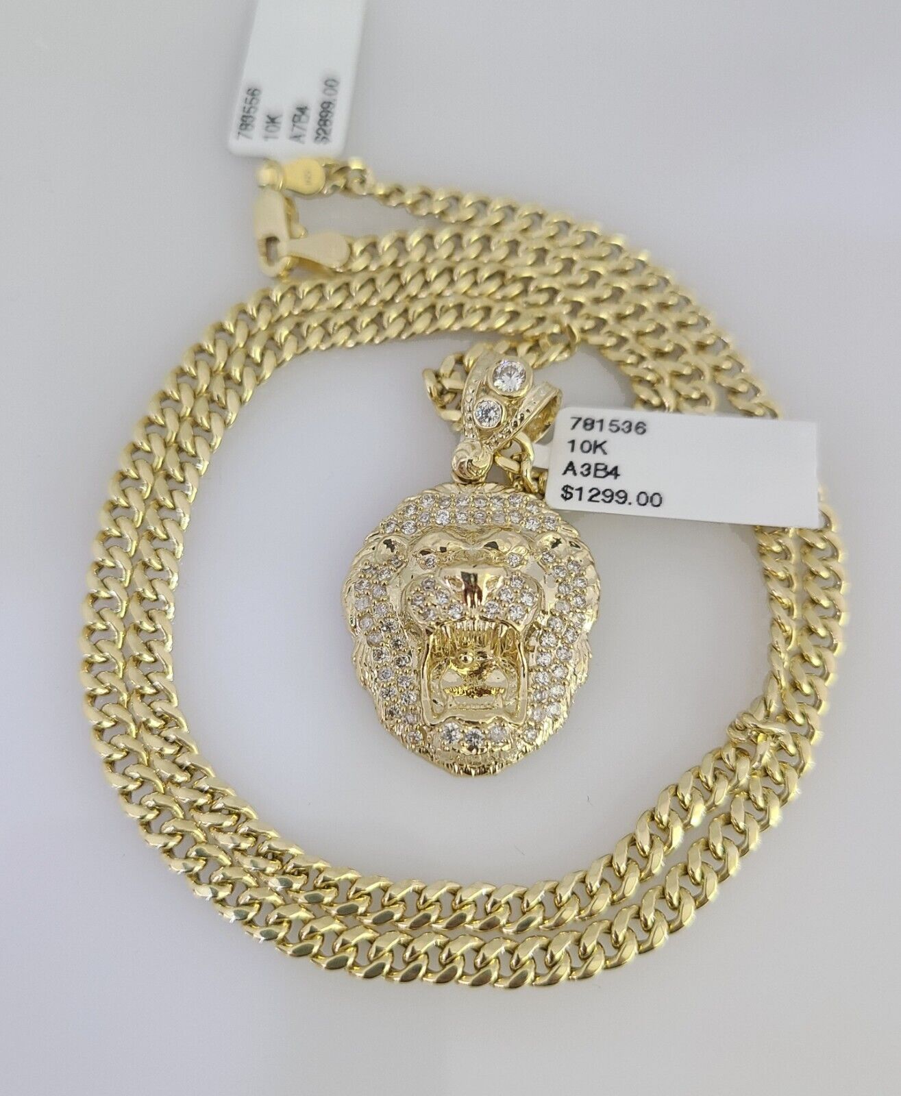 10k Gold Chain Lion Pendant Set Miami Cuban Necklace 4mm 18"-26" Charm