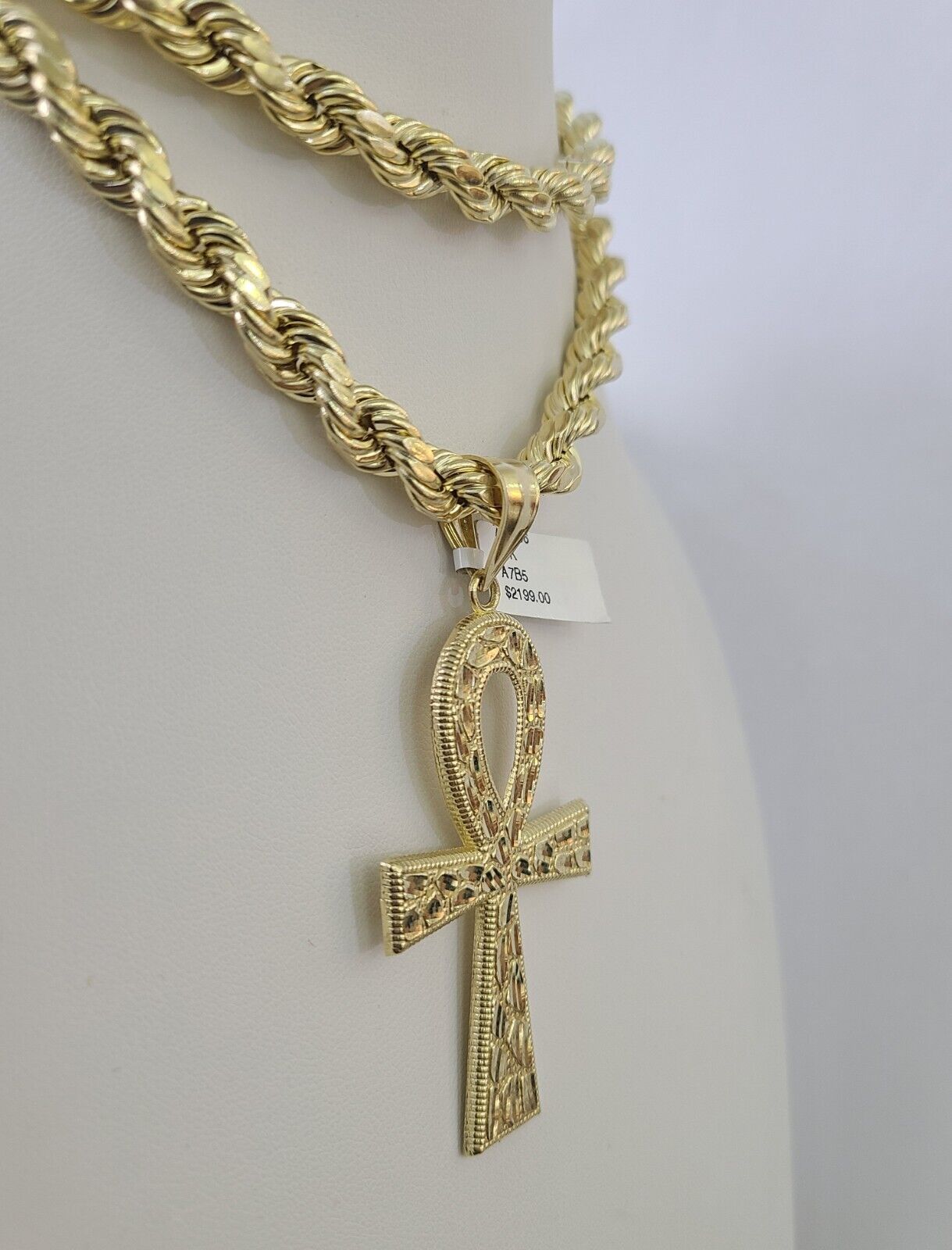 10k Yellow Gold Rope Chain Jesus Cross Charm Pendant 18-30'' Inch 8mm  Necklace