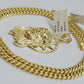 10kt Gold Miami Cuban Chain Jesus Head Charm Pendant Set 18-28 Inch 5mm Necklace