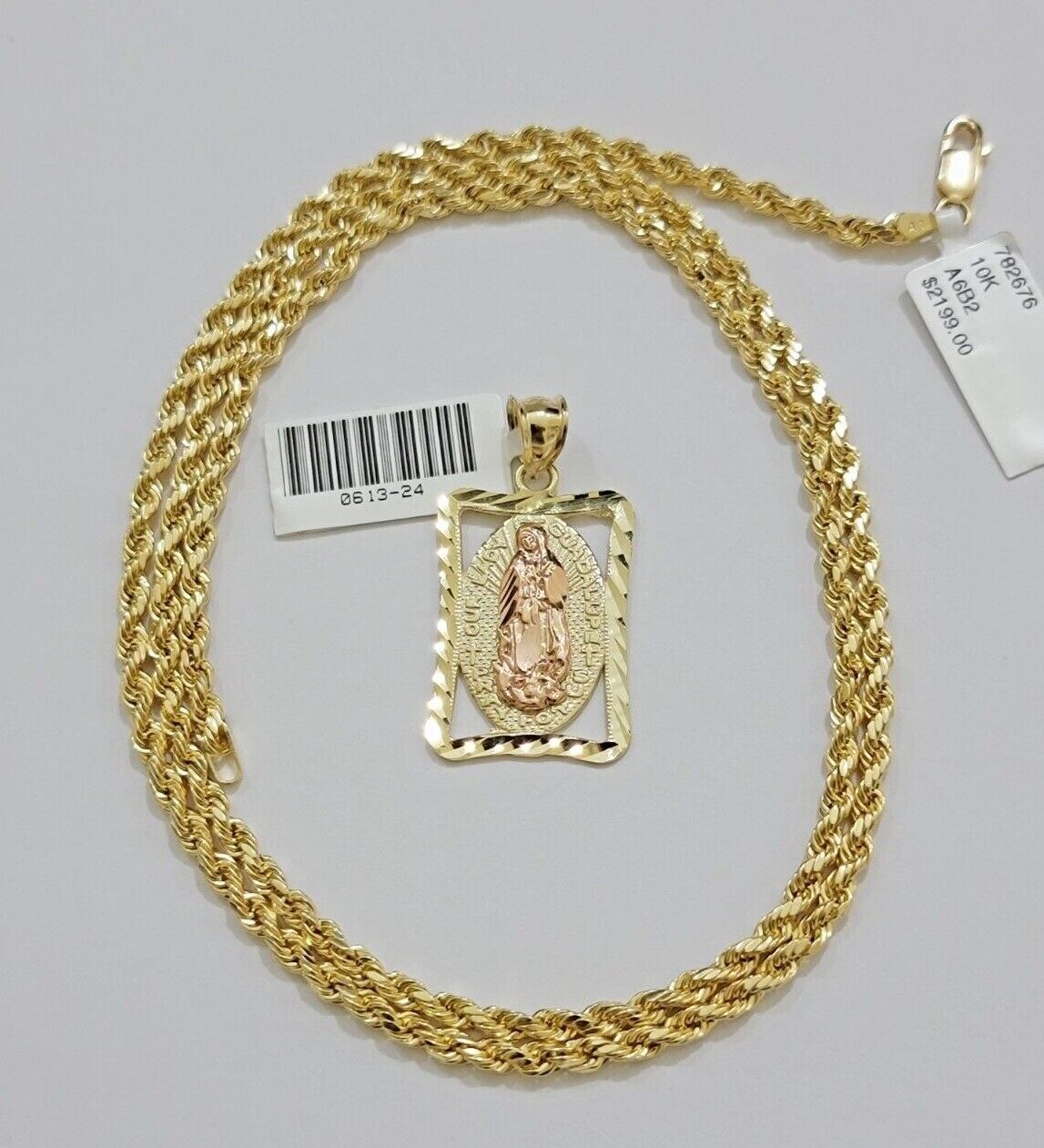 10kt Yellow Gold Rope Chain Virgin Mary Charm Pendant 18-28 Inches Necklace SALE