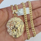 10k Gold Chain Roaring Lion Pendant Set Miami Cuban link Necklace 5mm 20"-30"