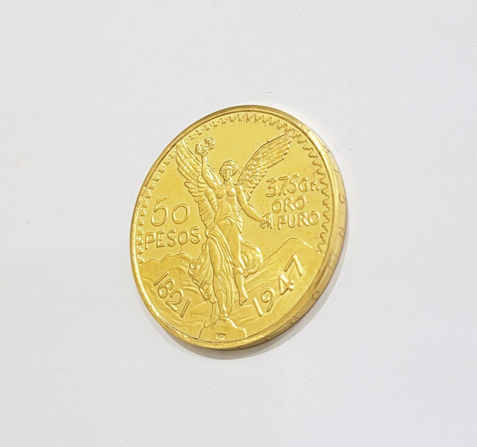 Mexico Gold 50 Pesos 1821 1947 Date Copy Coin SOLID 14k Gold Charm Centenario