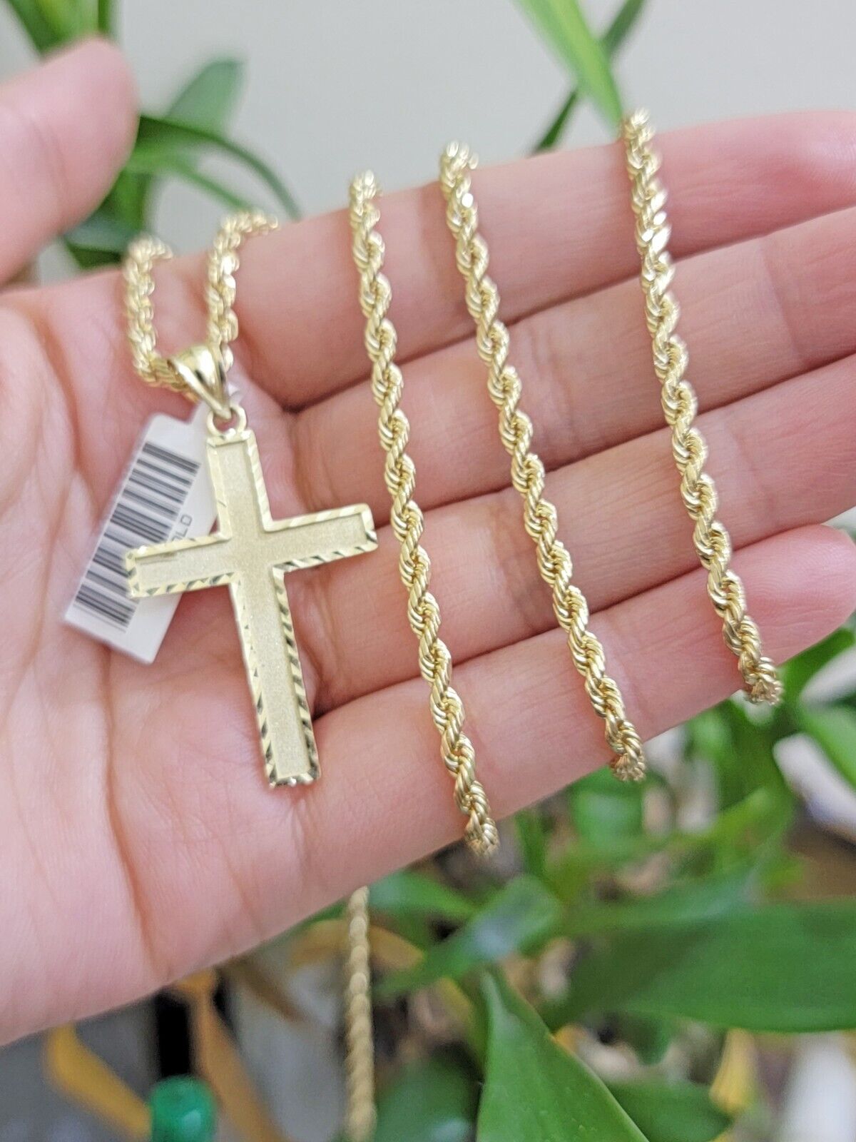 10k Gold Rope Chain Cross Charm Pendant Set 18"-28" inch 3mm Necklace, REAL 10KT