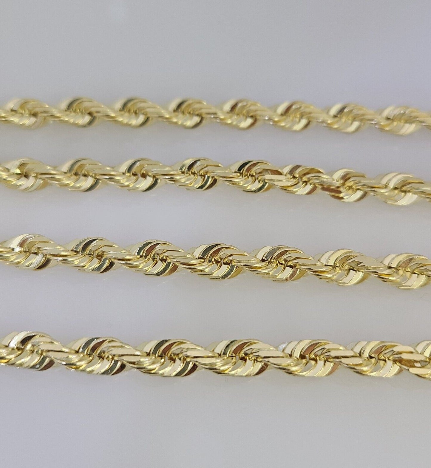 10k Rope Chain Necklace 6mm Solid link Diamond Cut 26" Men Women Yellow Gold