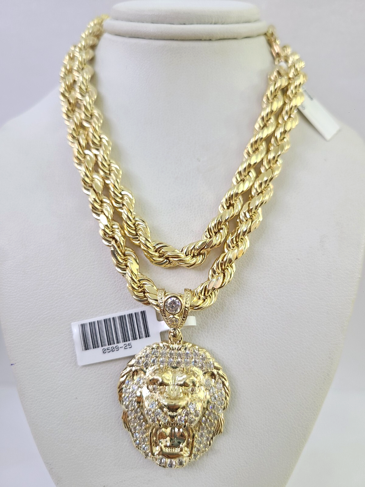10k Rope Chain Roaring Lion Charm Pendant Gold 18"-30'' Inch 7mm Necklace