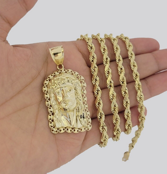 10kt Gold Rope Chain Jesus Head Charm Pendant 5mm 18-28 Inches Necklace SALE NEW