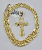 10kt Gold Milano Rope Chain Jesus Cross Charm Pendant Set 18-24'' Inch Necklace