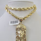 10kt Yellow Gold Rope Chain Jesus Head Charm Pendant 18 Inches 7mm Necklace SALE