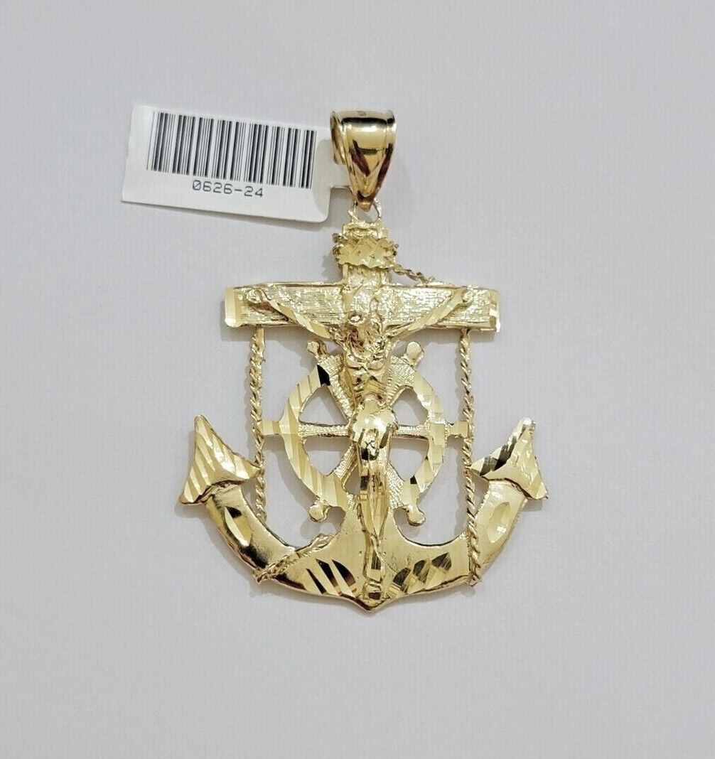 10k Yellow Gold Franco Chain Necklace Anchor Charm Pendant 3mm 18"-26" Inch SALE