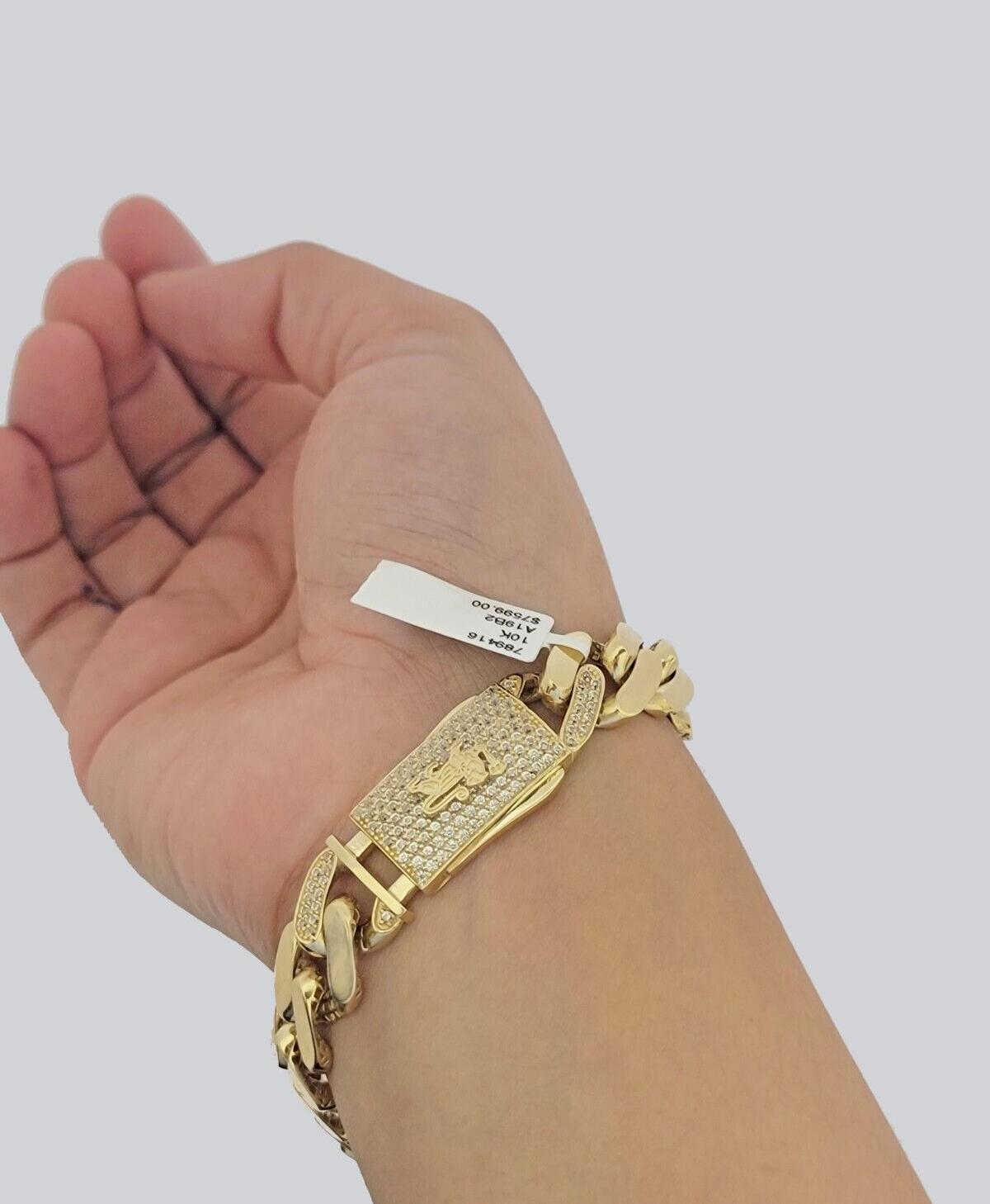 10k Yellow Gold Monaco Style Bracelet 7.5 Inches 13mm Real 10kt CZ Lock For SALE