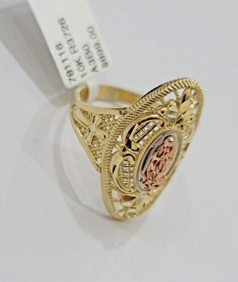 Ladies Ring 10k Yellow Gold Virgin Mary Cross 10KT REAL Gold Unique Size 5.5 END