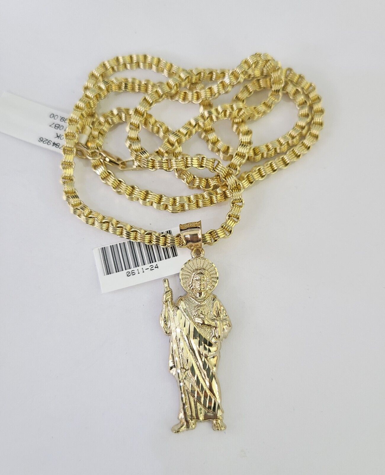 Real 10k Gold Byzantine Necklace Saint Jude Charm SET Chain 18"-30" 3mm Pendant