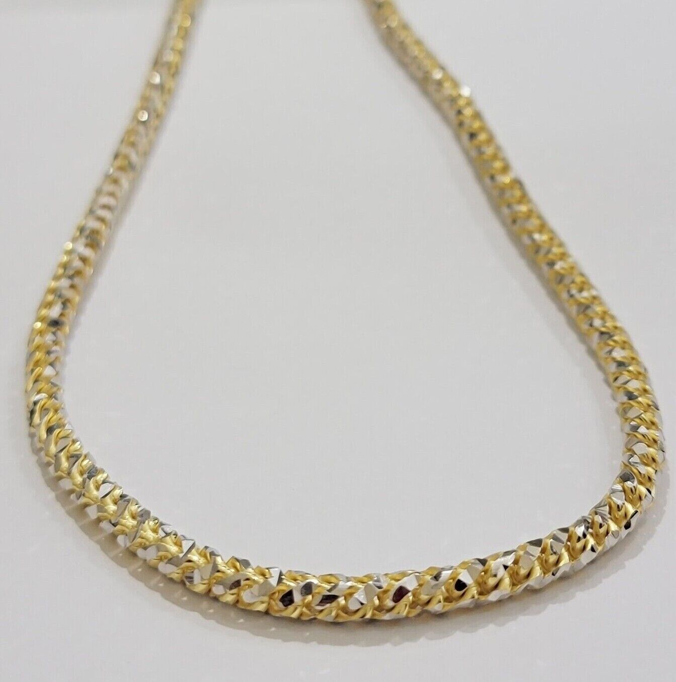 Real 10k Gold Solid Palm Chain Necklace Diamond Cut 5mm 18" Choker , 10kt Mens