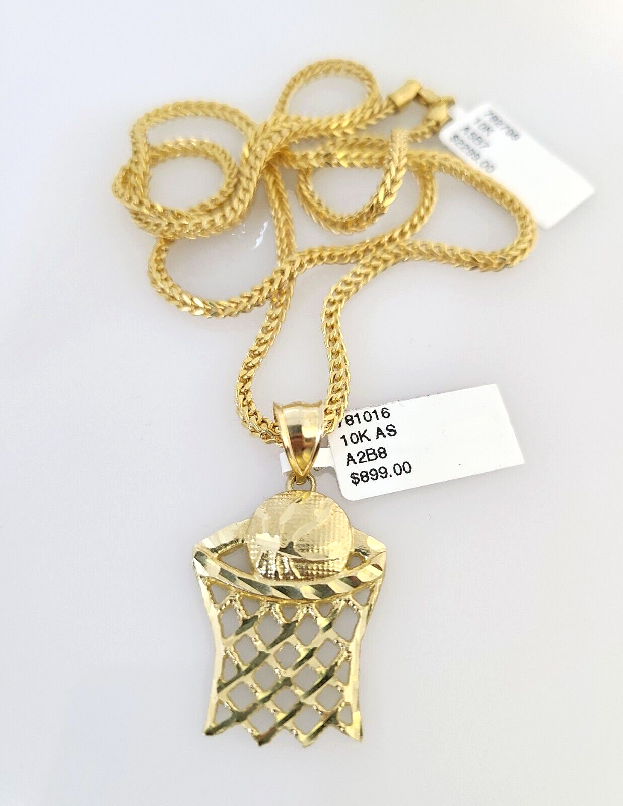 10k Gold Franco Chain Basket Ball Charm Pendant 2.5mm 18-24 Inches Necklace