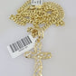 10k Gold Chain Jesus Cross Pendant Set Miami Cuban Necklace 4mm 18"-26" Charm