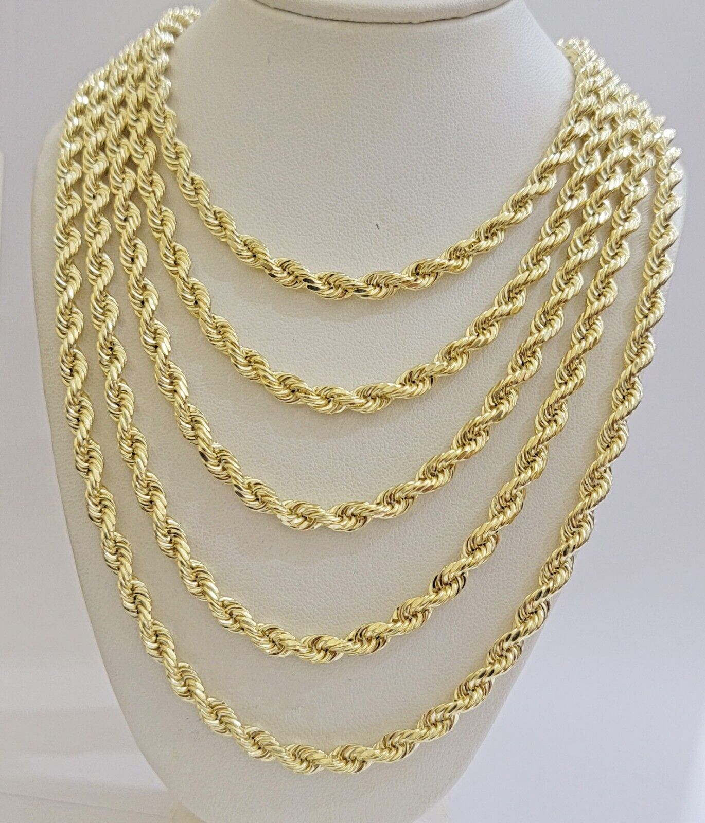 REAL 14k Gold Rope Chain Necklace 5mm 18-26Inch Diamond Cut Men 14KT Yellow GOLD