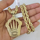 10k Yellow Gold Rope Chain Crown Charm Pendant 18-30'' Inch 7mm  Necklace