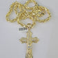 10k Yellow Gold Rope Chain Jesus Cross Charm Pendant 18-30'' Inch 8mm  Necklace