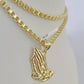 Real 10k Gold Byzantine Necklace Praying Hands Charm SET Chain 18"-30" 3mm