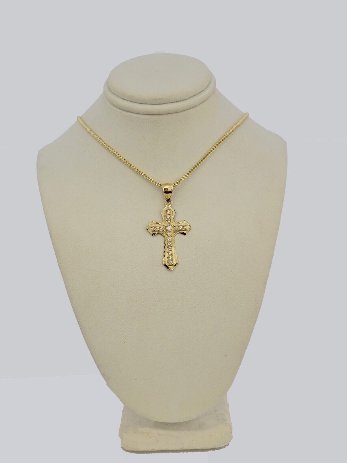 10k Yellow Gold Franco Chain Jesus Cross Charm Pendant 2mm 16-24 Inches Necklace