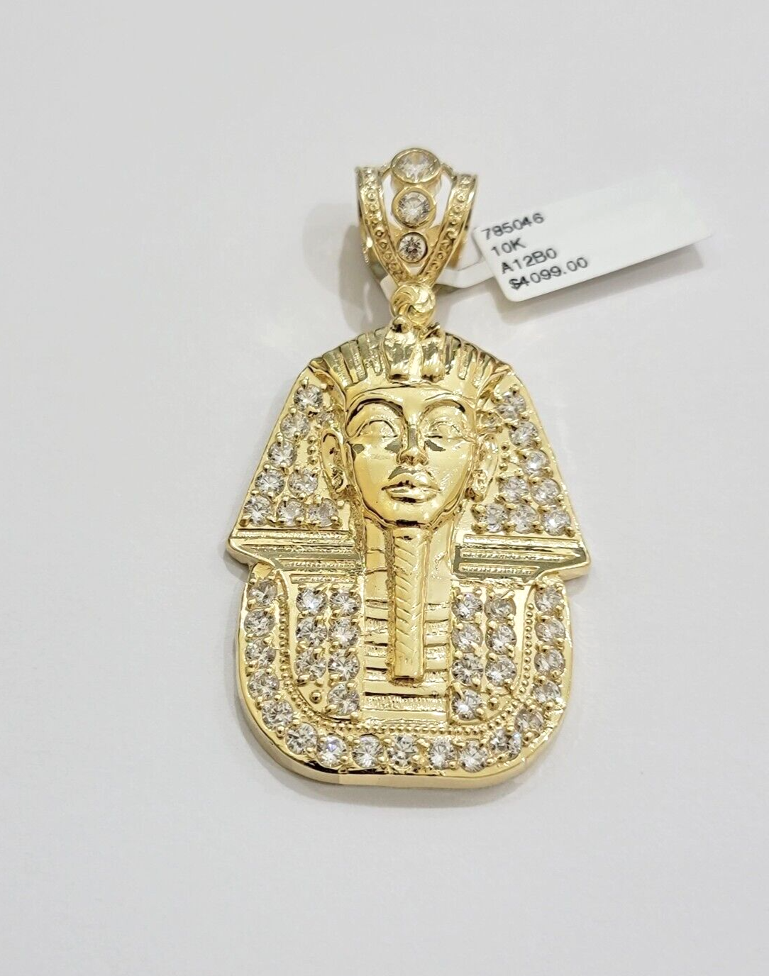 Real 10kt Pharoah Charm Pendant CZ 10k Yellow Gold For Chain Necklace 2.2'' SALE