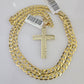 10k Gold Chain Necklace Jesus Cross Pendant Set Cuban Curb 5mm 20"-28" Charm