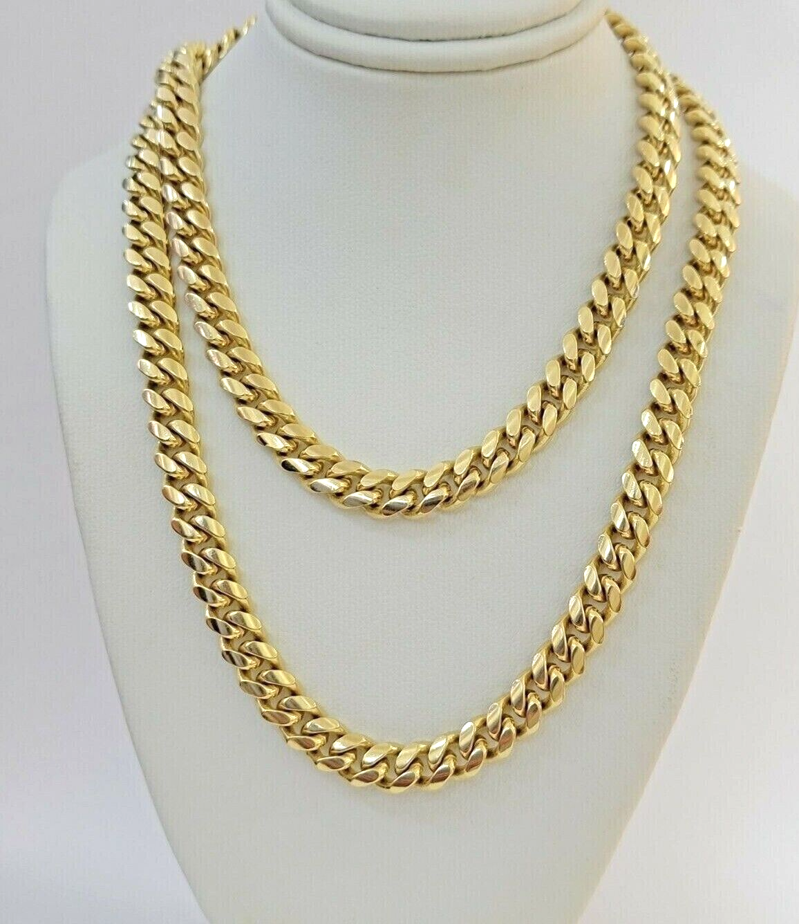 Real 10k Yellow Gold Necklace Miami Cuban Link Chain Mens 8mm 24 Inch 10KT Solid