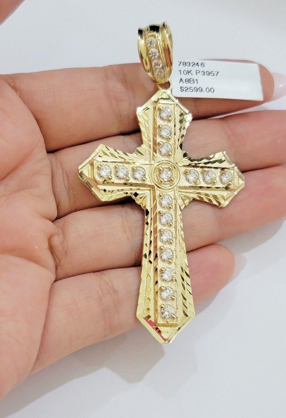 10k Yellow Gold Franco Chain Necklace Jesus Cross Charm Pendant 3mm 18-26 Inches