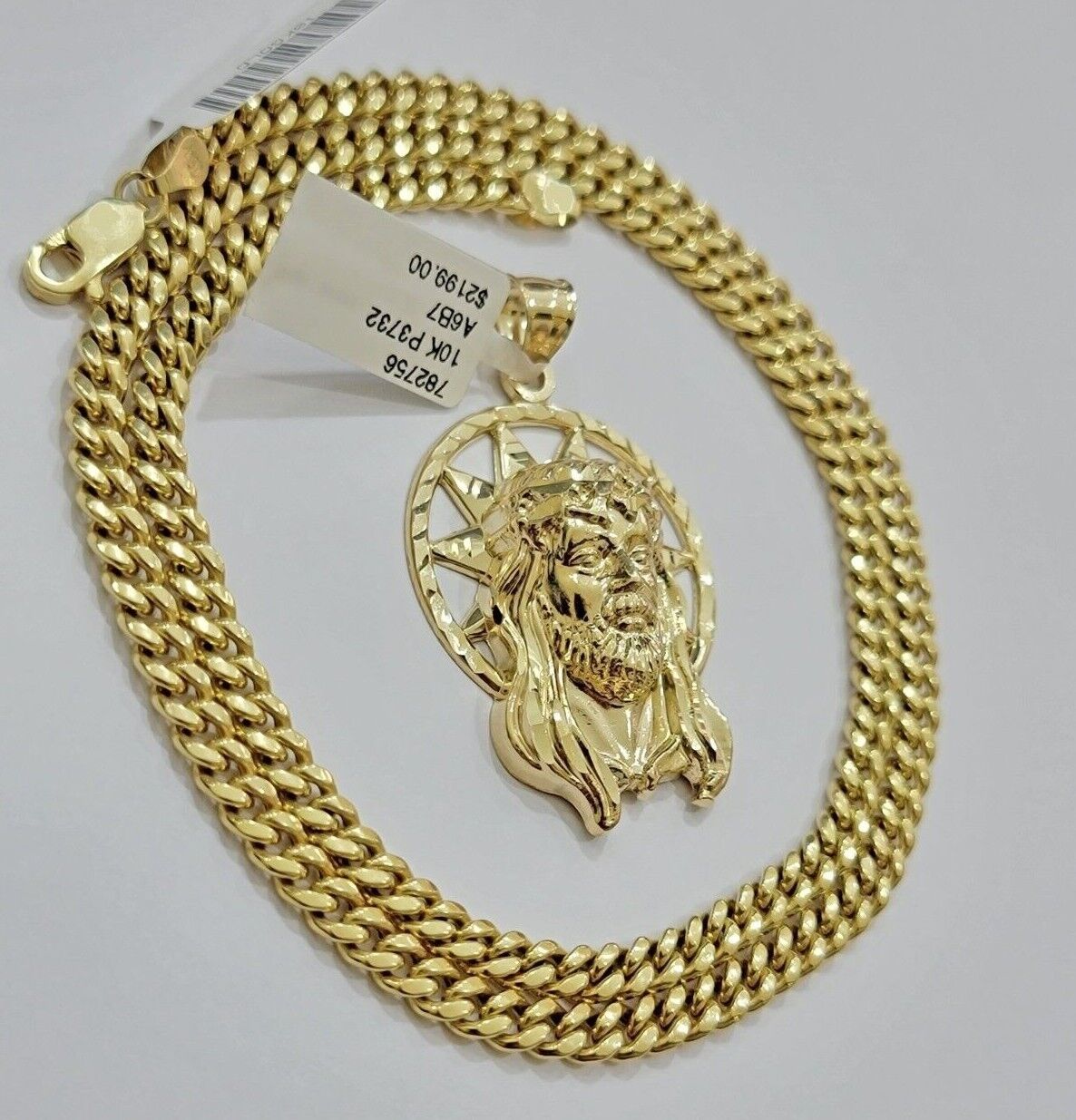 10kt Gold Miami Cuban Chain Jesus Head Charm Pendant Set 18-28 Inch 5mm Necklace