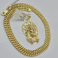 10kt Gold Miami Cuban Chain Jesus Head Charm Pendant Set 18-28 Inch 5mm Necklace