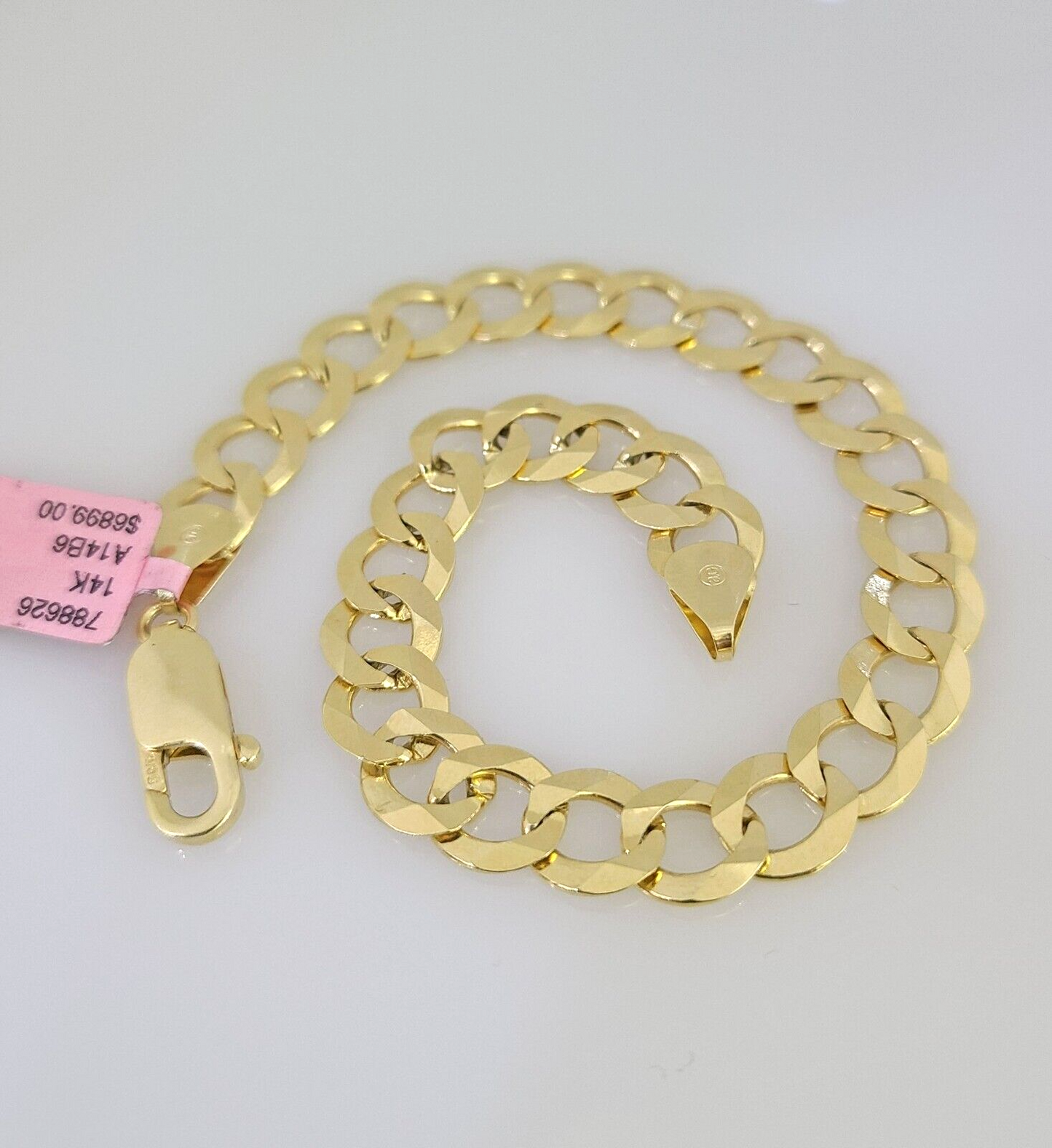 Real 14k Yellow Gold Cuban Curb Bracelet 8mm 9Inch Lobster Clasp 14KT New SALE