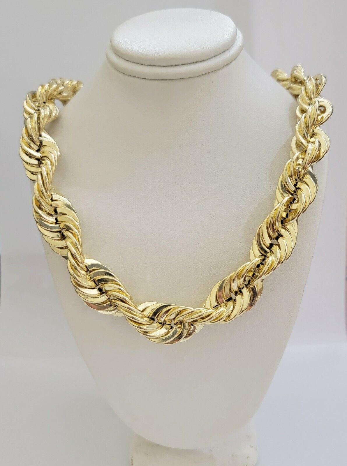 REAL 10k Gold Rope Chain Necklace 24 Inch 17mm Thick Diamond Cuts Men's 10kt