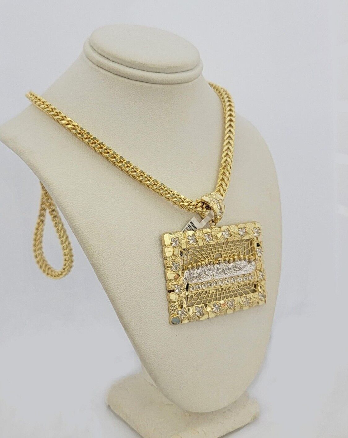 10k Gold Franco Chain Nugget Last Supper Charm Pendant 5mm 20-26 Inches Necklace