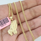 Real 14k Chain Praying Hands Pendant Set 14kt Miami Cuban Link Chain 2mm Charm