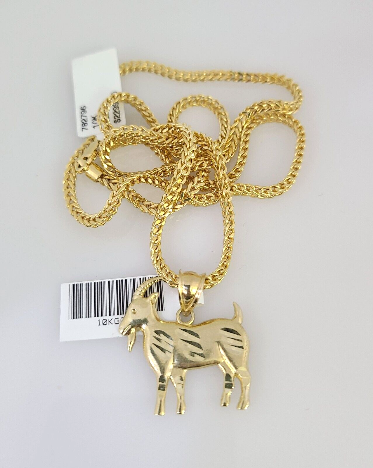 10k Gold Franco Chain Goat Charm Pendant 2.5mm 18-24 Inches Necklace SET