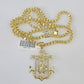 Real 10k Gold Box Byzantine Necklace Jesus Anchor Charm SET 3mm 22" Inches Chain