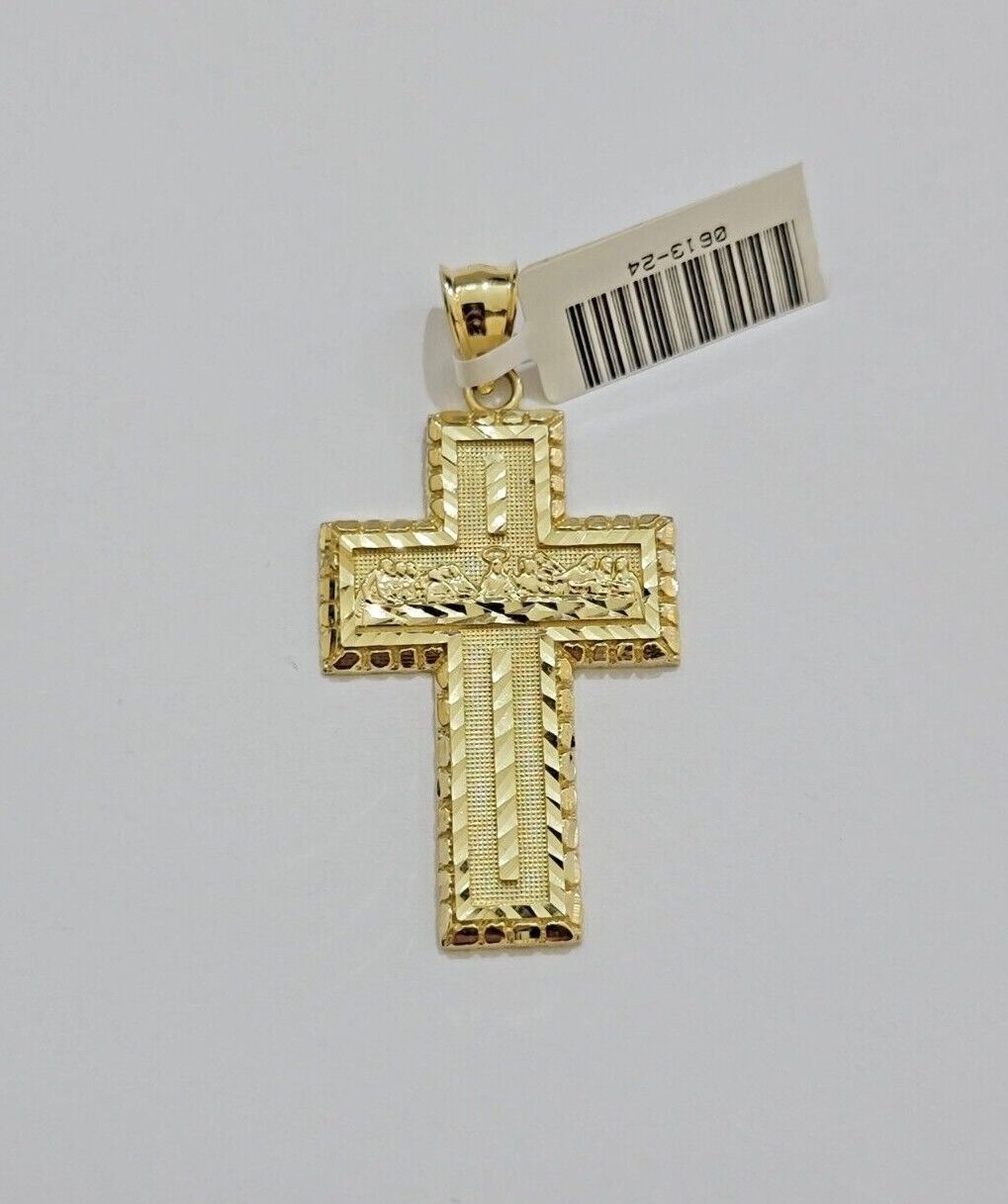 10k Yellow Gold Rope Chain Last Supper Cross Charm Pendant 18-28'' Inch Necklace