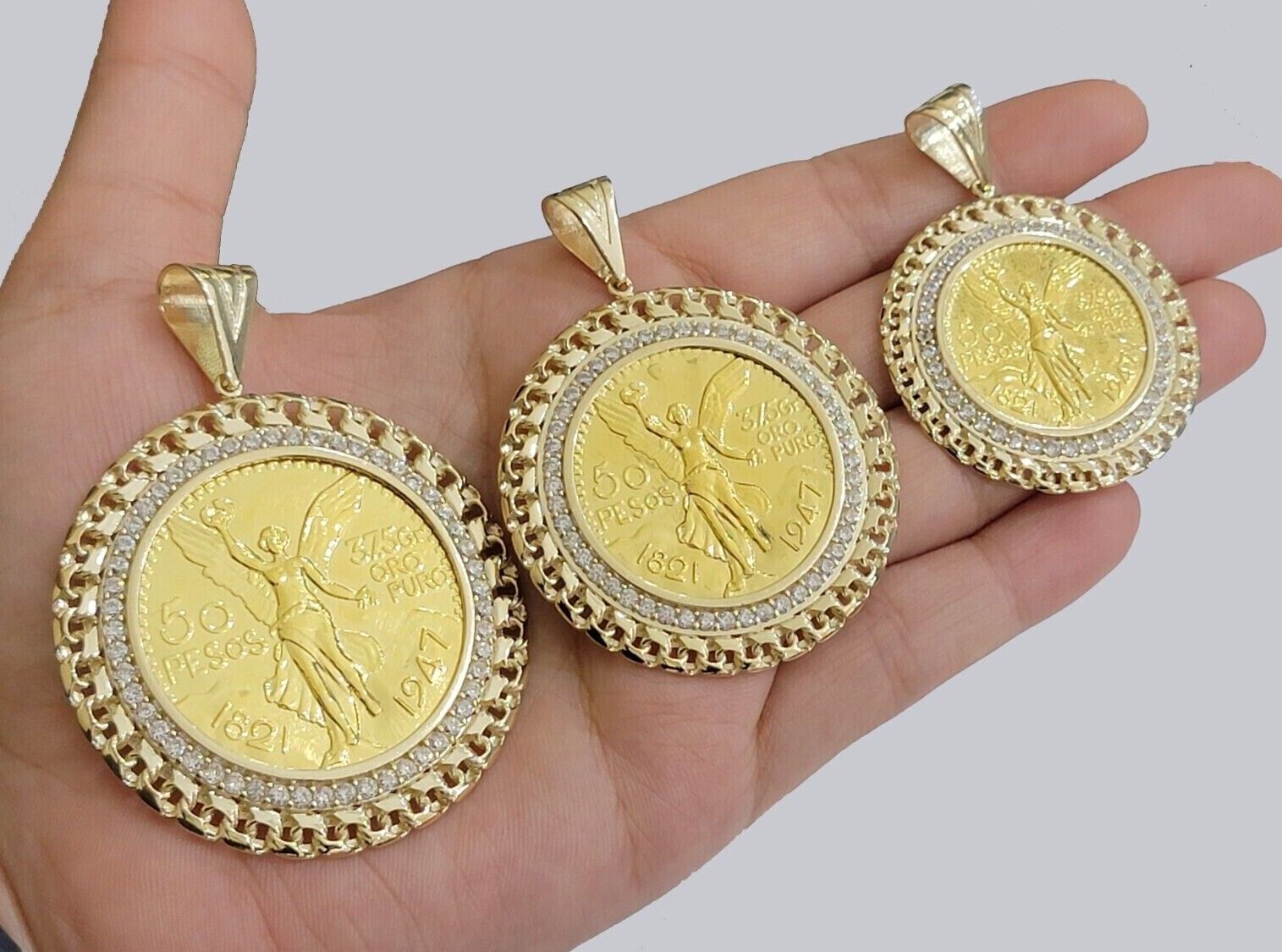 10k Gold Mexican Centenario Copy Coin Charm 50 Pesos Bezel 10kt Pendant Replica