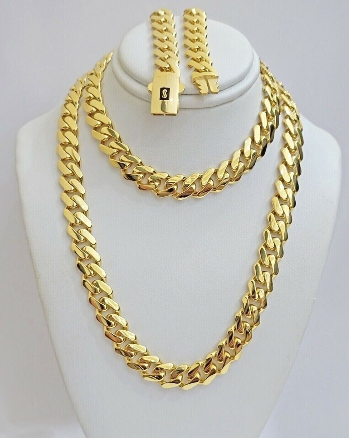 Real 10k Gold Chain Monaco Necklace Cuban Royal Link 8.5 Mm 22" Inch Plain ,10KT