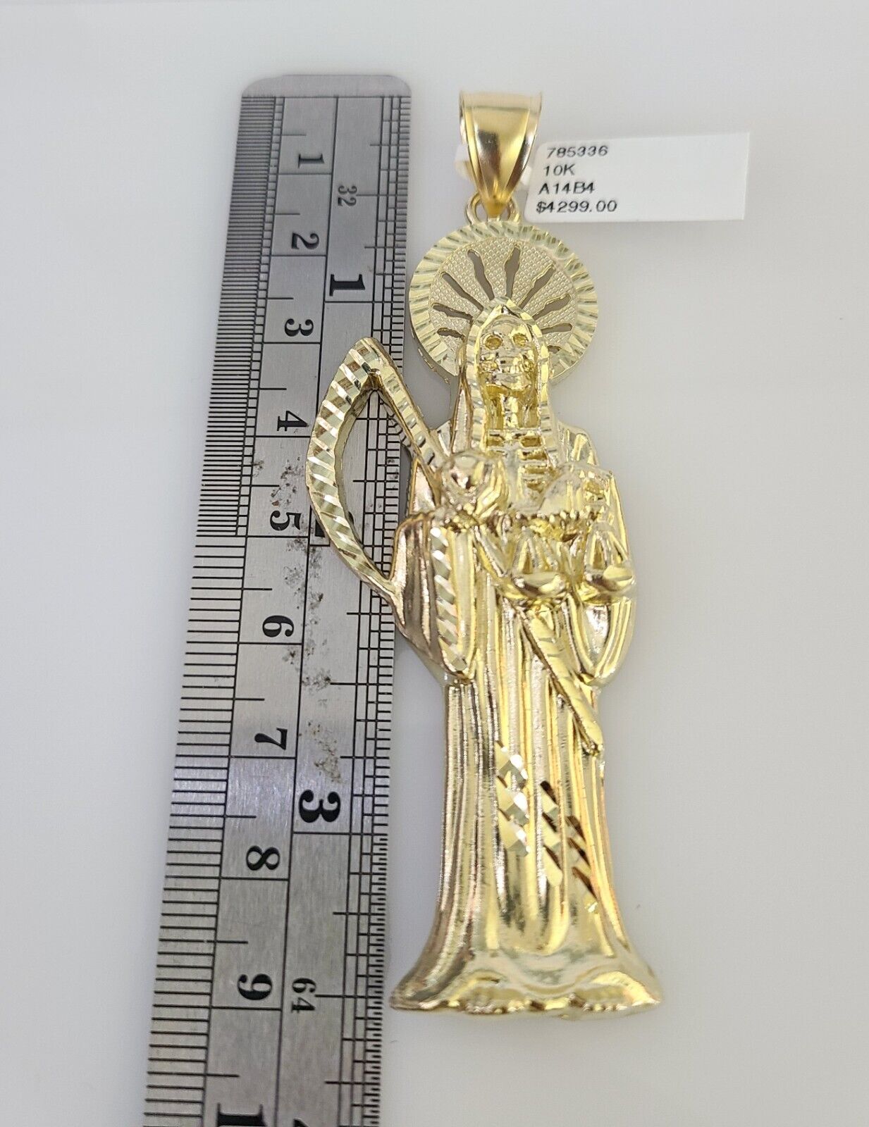 10k Saint Reaper Charm Pendant Mens REAL 10Kt Santa Muerte Yellow Gold