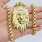 Real 10kt Gold Box Byzantine Necklace Lion Charm Pendant SET Chain 6mm 18 Inches