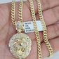 10k Gold Chain Lion Pendant Set Miami Cuban Necklace 4mm 18"-26" Charm