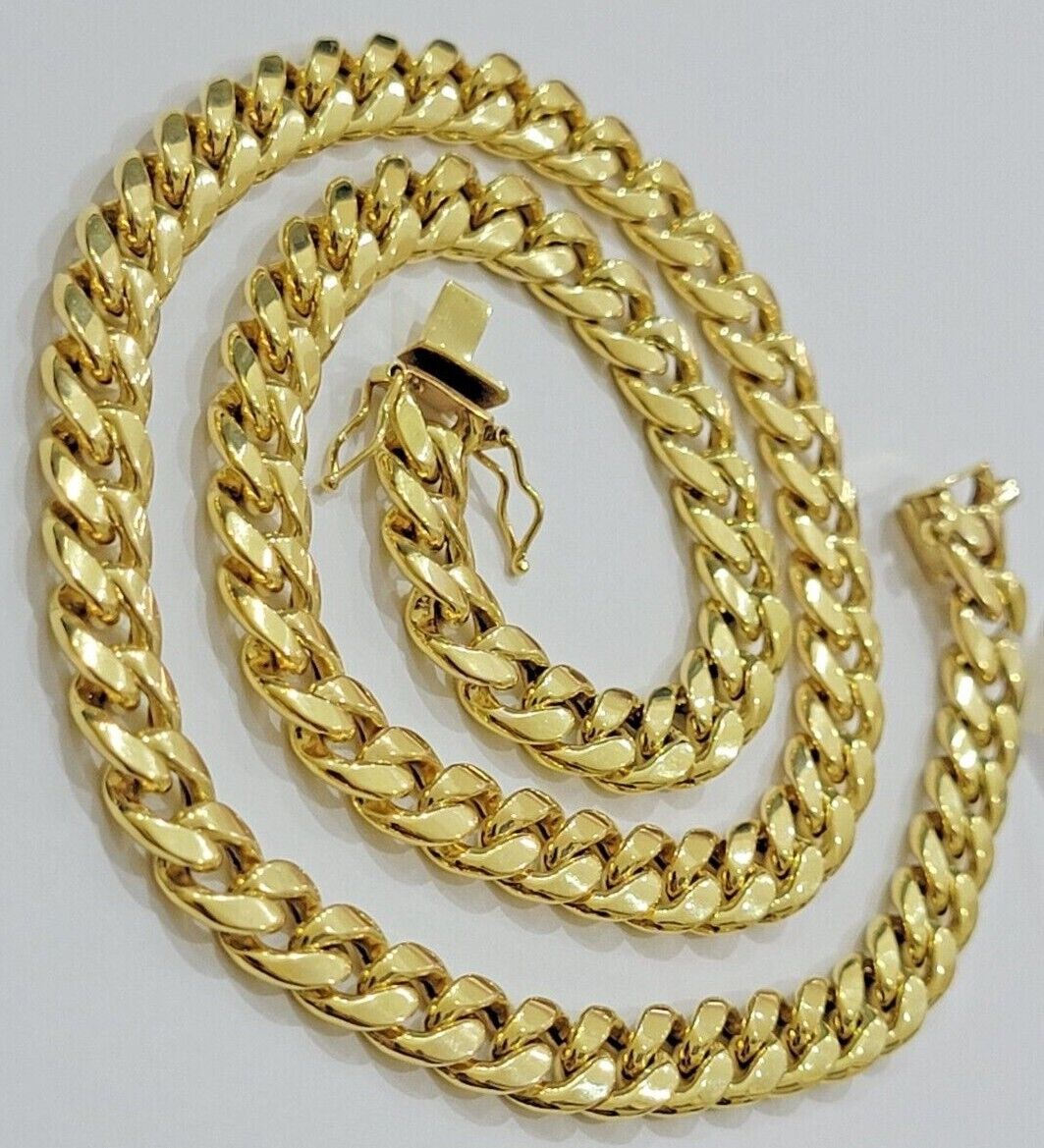 Real 10k Gold Chain Necklace Miami Cuban Link 18"-28" Inch 8mm Box Lock 10kt Men