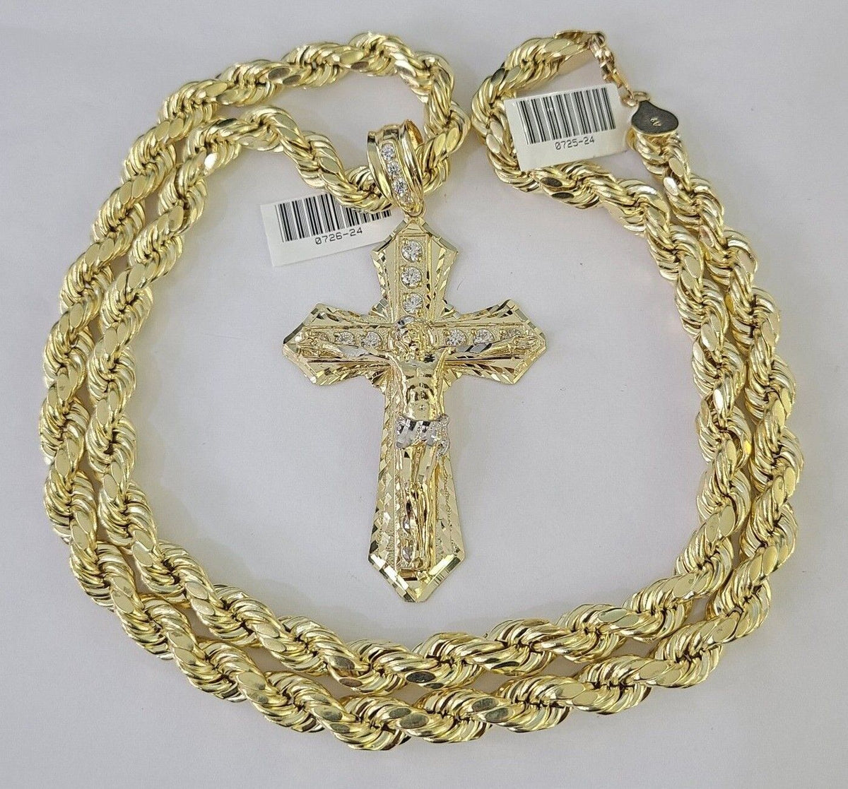 Yellow Jesus Chain REAL 10k Yellow Gold Rope Chain Jesus Cross Charm Pendant 18-30Inch 8m ...