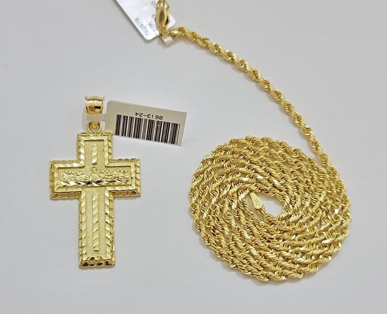 10k Yellow Gold Rope Chain Last Supper Cross Charm Pendant 18-28'' Inch Necklace