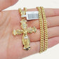 Real 10k Gold Chain Charm Set Cross Pendant Miami Cuban link Necklace 5mm 18-28"