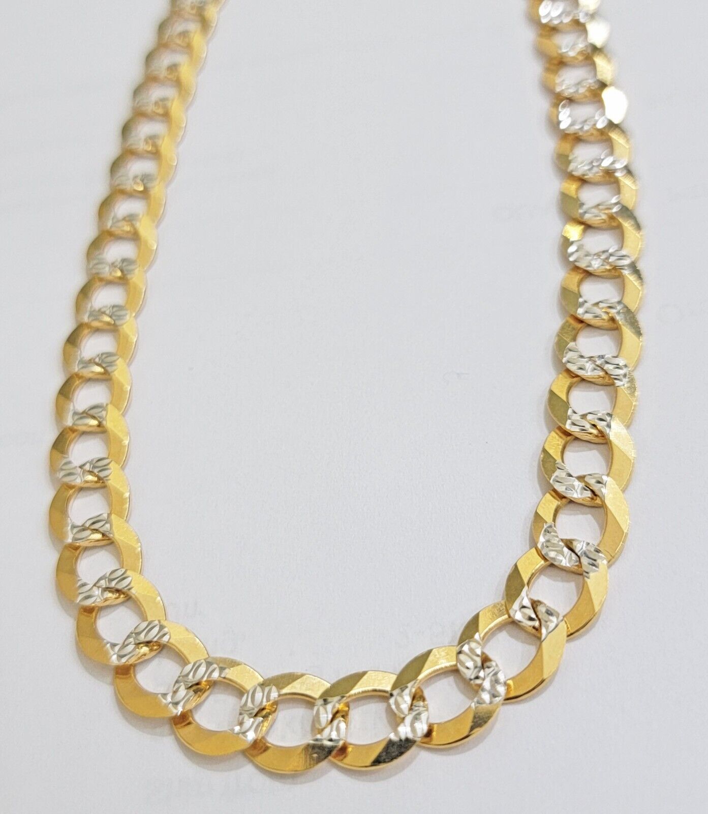 Solid 14k Gold Chain necklace Cuban Curb Link  9.5mm Two-Tone Diamond Cut 20-30"