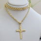 10k Yellow Gold Rope Chain Jesus Cross Charm Pendant Set 18-28'' Inches Necklace